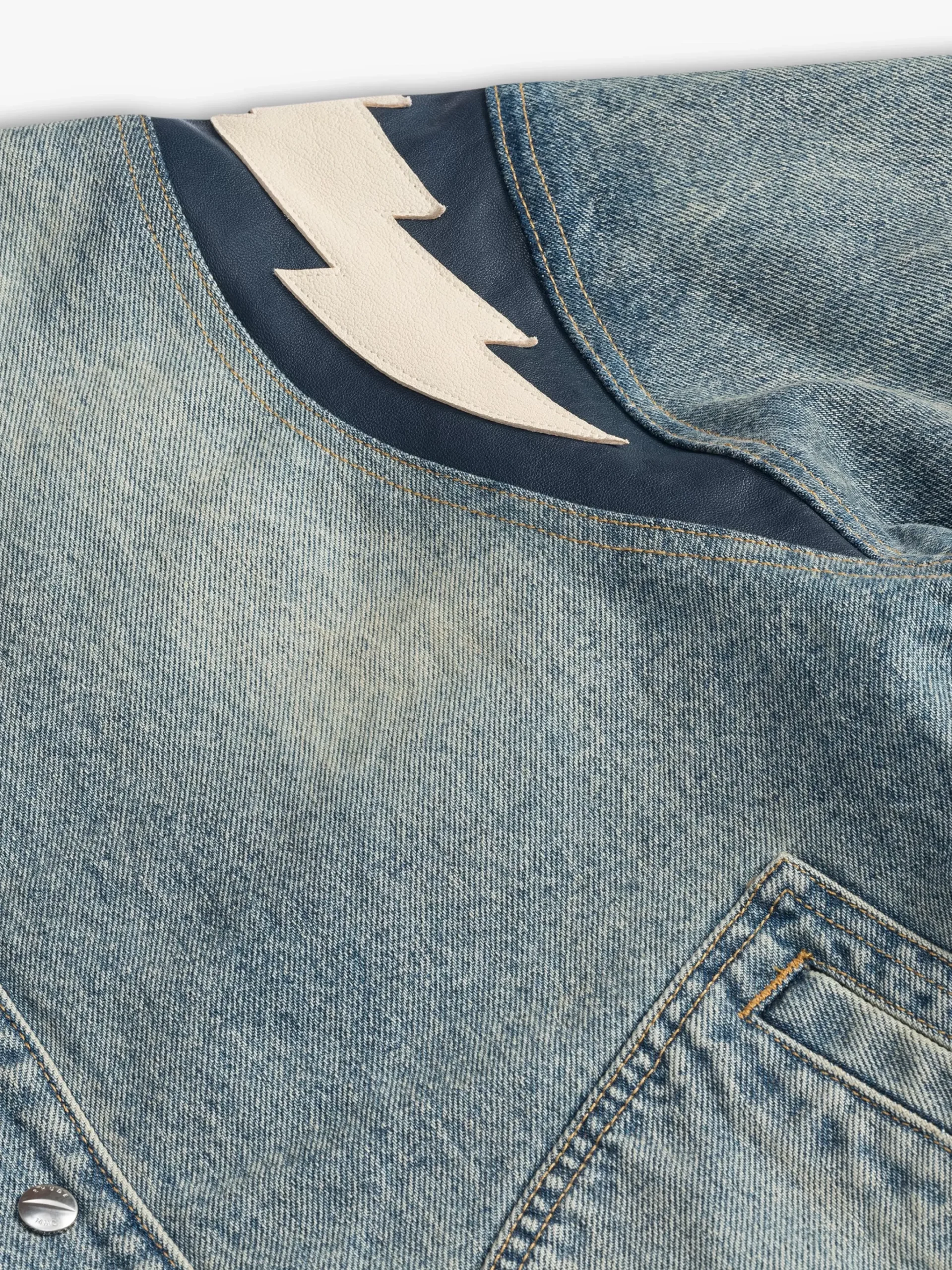 DENIM LIGHTNING VARSITY JACKET|RHUDE Shop