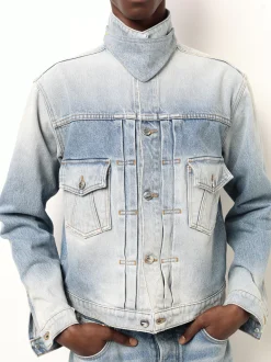 NECK-STRAP DROP-NECK DENIM TRUCKER JACKET|RHUDE Clearance
