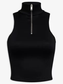 RIBBED KNIT TURTLE NECK ZIP TOP|RHUDE Store